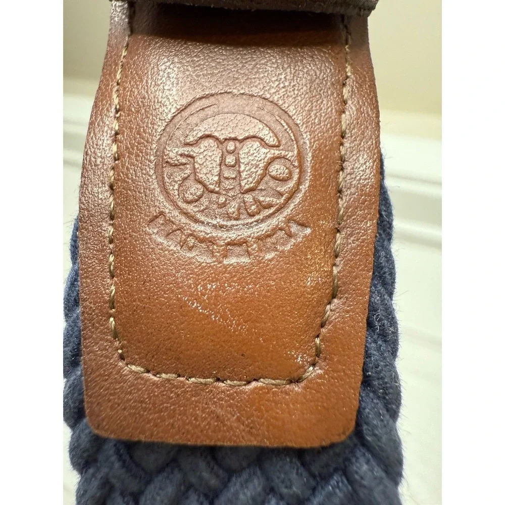 Torino USA Brown Heavy Full Grain Leather Blue Paracord Stretch Woven Belt‎ 38